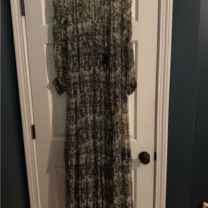 Anthropologie Black and White Floral Long Sleeve Dress